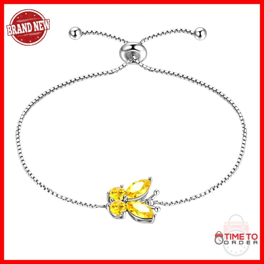 Sterling Silver Butterfly Charm Bracelet Adjustable Birthstone Gift